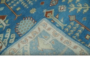 Tapis Oushak bleu ivoire fait à la main tapis en laine de coton de haute qualité porte de maison longue durée Design abstrait belle pièce chaude - Product Image 2
