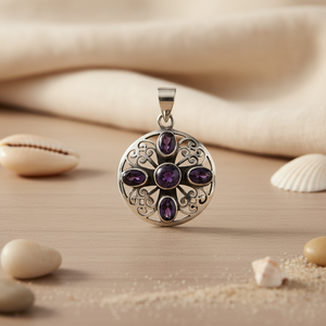 Pendentif en argent 925 avec améthyste pour femmes, plaqué rhodium, or blanc, bijoux en pierres précieuses avec quartz, style religieux, pendentifs de charme - Product Image 2