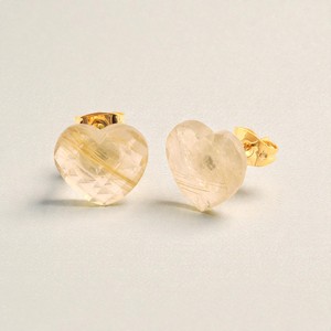 Élégantes boucles d'oreilles clous en forme de cœur pour femmes, en quartz rutilé doré, pierre facettée, plaqué or, bijoux de mode en moissanite - Product Image 1