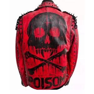 Zipper Design Wholesale Cow Skin Leather <b>Biker</b> Motorcycle Punk Studded <b>Jacket</b> Windproof Breathable Vintage Customized Color - Product Image 3
