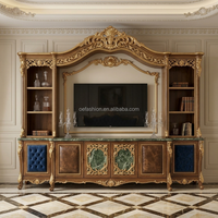 Ensemble de canapés en velours bleu royal baroque sur mesure OE-FASHION, bois sculpté à la feuille d'or, meubles de salon FF&E pour villa