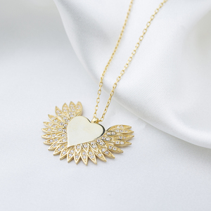 Heart with Wings Round Cut Zircon Stone Charm Necklace Pendant Turkish Handmade Wholesale 925 Sterling Silver Jewelry - Product Image 2