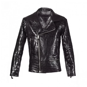 Crocodile Embossed Leather Jacket For Men's <b>Cow</b>-skin With <b>Croc</b> Print Biker Jacket Top - Product Image 1