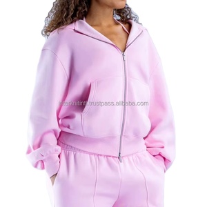 Sudadera con capucha de forro polar extragrande con logo bordado personalizado y cremallera completa de doble cara para mujer, estilo pullover, con hombros caídos, esencial - Product Image 3