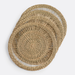 Boho Style Woven <b>Placemat</b> <b>Round</b> Natural Water Hyacinth Table Mat Farmhouse Decorative Braided Straw Dining Coaster - Product Image 1