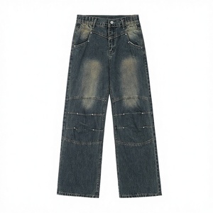 Vaqueros de mezclilla personalizados para hombre, de pierna recta con puño, de alta calidad, al por mayor, estilo clásico, moda urbana, estampado, lavado desgastado - Product Image 5