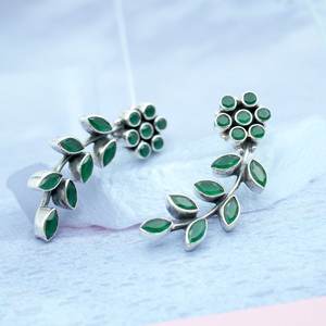 925ต่างหูเงินสเตอร์ลิงสีเขียวมรกตกระดุมของขวัญวันครบรอบแต่งงานที่เรียบง่ายสำหรับเพชรของเธอ - Product Image 2