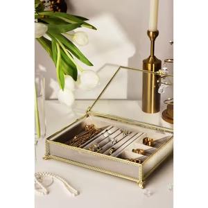 Decorative Glass and Metal Jewellery Box with Gold Finish Stylish Organizer Perfect for Vanity <b>Bedroom</b> Office and Gift Use - Product Image 5