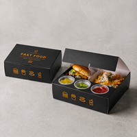 Boîte en papier noire de luxe jetable pour poulet frit, hamburgers et frites – Emballage alimentaire rapide en gros