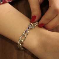 Pulsera de Plata de Ley 925 con Cuentas de Figaro y Cristales de Amatista, Engaste de Canal, Piedras Redondas, Cierre de Bloqueo, Uso Diario