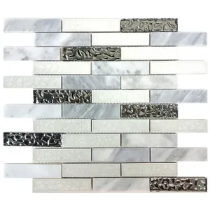 กระเบื้องโมเสคหิน Carrara สีขาวแก้วโลหะผลิตภัณฑ์จากอิฐทนันกระเด็นหินอ่อน - Product Image 1