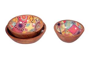 Cuenco con estampado de madera de mango Ecológico y elegante para casas de estilo bohemio Cuenco de madera pintado para frutas secas al mejor precio - Product Image 5