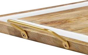 Juego personalizado de 2 bandejas de madera ecológicas con incrustaciones de esmalte blanco y asa de metal chapada en oro para uso en restaurantes, hoteles y fiestas. - Product Image 5