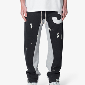 Alta calidad 100% algodón 300 GSM ropa de calle ligera de gran tamaño Flare Jogger con paneles Color sólido pantalones de chándal holgados - Product Image 1