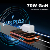 Nuevo Cargador GaN de 70W PD3.2 AVS USB C, Cargador Tipo C de Carga Rápida, Enchufe Universal para iPhone, Samsung, Laptop, Cargador de Pared