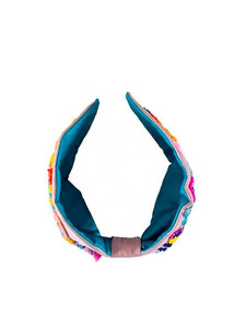 Bandeau de luxe fait main avec un motif floral multicolore vibrant, bandeau brodé coloré avec des perles, accessoires de mode - Product Image 4