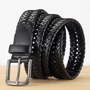Ceinture tressée en cuir véritable pour hommes, avec sangle en tricot, jeans design vintage, ceintures tressées sans trous Cummerbunds de haute qualité - Product Image 1