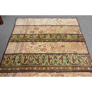 Alfombra de lana turca Vintage de 28x47 pies, clásica, Beige, verde, hecha a mano, diseño de retazos, respaldo de látex, pasillo, rectángulo para cabecera - Product Image 4