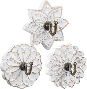 Ganchos de madera para abrigos de flores de granja, ganchos de pared Vintage desgastados con tornillos, ganchos decorativos blancos para llaves, toallas y bolsas - Product Image 1