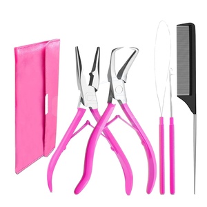 GEMSTONE ENTERPRISES Pink Stainless Steel Plier Kit for Hair <b>Extensions</b> Tools For Micro <b>Beads</b> Removal Fitting Tool Set - Product Image 1