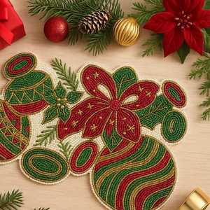 <b>Beaded</b> <b>Placemat</b> Handmade Charger Luxury Dining Holiday Decor Unique Piece Non-Slip Durable Housewarming - Product Image 2