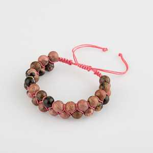 Pulsera de Piedra Natural de Rodonita de 8mm con Doble Hilera de Macramé - Product Image 2