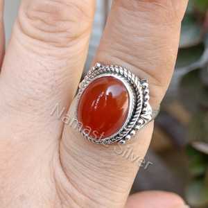 925 Sterling Silver Handmade Carnelian <b>Ring</b> Natural Oval Carnelian Gemstone Boho Casual <b>Statement</b> Jewelry Perfect Gift for Her - Product Image 2