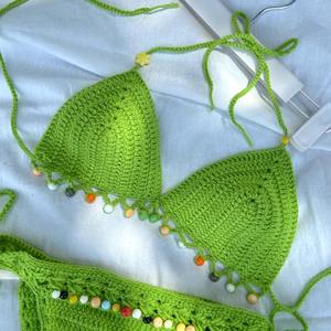Customized 2026 European and American Cross-border Fashion Handmade Fresh and Sexy Green Bikini Swimsuit <b>Hook</b> Knitted Swimsuit - Product Image 2