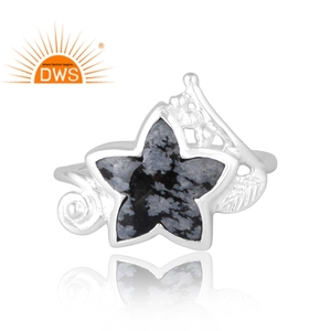 Meilleure vente 925 argent Sterling naturel flocon de neige obsidienne bague en pierres précieuses bijoux personnalisés pour les femmes cadeau pour elle - Product Image 3