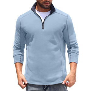Suéter Ultra Suave de Corte Regular con Cierre de Cremallera de un Cuarto, Manga Larga, Mezcla de Algodón, Cuello Alto, Sudadera con Cierre, Estilo Relajado para Invierno - Product Image 1