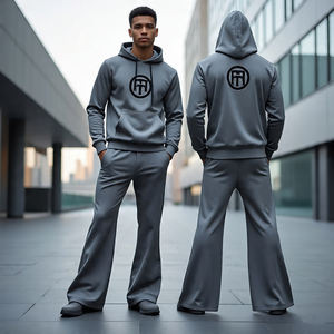 Venta al por mayor Fleece Hoodie & Flare Pants Chándal Set para hombres/oversize Hoodie and Baggy Pants Transpirable chándal - Product Image 2