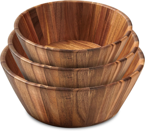 Natural <b>Wood</b> <b>Large</b> Salad <b>Bowl</b> Set Of Three Ideal For Family Meals Entertaining And Everyday Use From Indian Supplier - Product Image 1