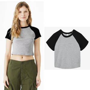 T-shirt court ajusté en maille côtelée serrée avec applications batik 3D et blocs de couleur Bella Canvas 1201, personnalisable en gros pour femmes - Product Image 1