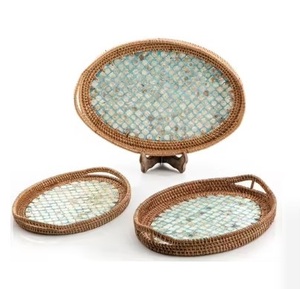 Bandejas para servir de nácar y yute para decoración navideña Bandejas modernas altamente decorativas de fabricante indio al precio más bajo - Product Image 4