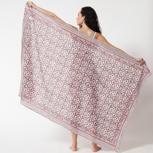 Screen Printed Cotton Summer <b>Beach</b> Sarong <b>Wrap</b> Skirt for Women Scarf Pareo Bikini Cover-Up Floral Quick Dry - Product Image 4