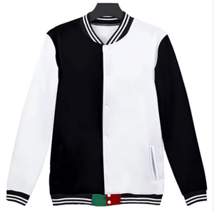 Blouson universitaire unisexe à blocs de couleurs, blouson de baseball noir et blanc avec col et poignets rayés, pour la mode streetwear - Product Image 1