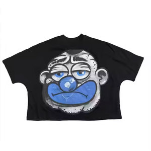 T-shirt pour homme noir à motif de dessin animé, manches courtes, col rond, coupe classique, imprimé, style décontracté, tissu jersey 100% coton - Product Image 2