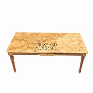 Mesa de Centro Rectangular de Lujo con Tapa de Mármol Premium y Elegante Marco de Madera Tallado a Mano para Interiores Clásicos - Product Image 1