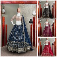Collection exclusive de vêtements de créateurs : Lehenga Choli en soie Georgette avec broderie de sequins, tenue de mariage traditionnelle indienne, Dupatta