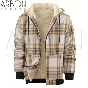 2025 Good Supplier <b>Men</b> Winter Wear Windproof Full-Zip Sherpa Lining <b>Thick</b> Winter Coat With Plaid Pattern Sherpa <b>Fleece</b> <b>Jackets</b> - Product Image 1