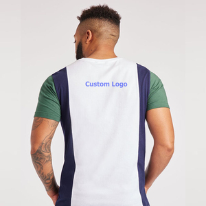 เสื้อยืดลายทางแขนสั้นสำหรับผู้ชายเสื้อยืดบล็อกสีแบบกำหนดเอง - Product Image 2