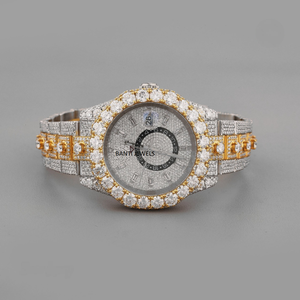 Reloj de Lujo Antiguo de Dos Tonos con Incrustaciones de Moissanita y Detalles en Oro, con Esfera de Cristal de Acero Inoxidable, Correa de 20 mm, Estilo Vintage - Product Image 4