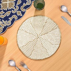 Handcrafted American Style Round <b>Beaded</b> <b>Placemats</b>/pads for Dining Table Wedding Christmas & Family Gatherings Made of Glass - Product Image 2