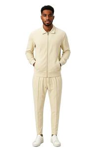 Black Solid Autumn Reversible <b>Men's</b> Two-Piece <b>Tracksuit</b> Set Full-Zip Jacket Sweatpants 100% Cotton Fitness Training Jogging Wear - Product Image 4