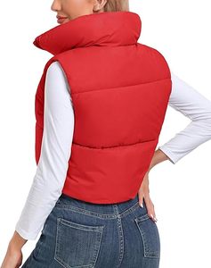 Gilets matelassés d'hiver pour hommes, en toile, col montant, logo frontal, épais, à capuche, gilets courts pour femmes, manteaux à bulles - Product Image 3