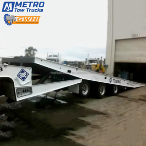 50 Ton Flatbed truk Trailer untuk mobil perahu derek dan traktor utilitas transportasi - Product Image 4