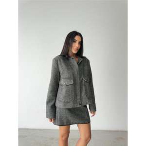 Veste en cachemire à fermeture éclair pour l'automne, motif chevrons, courte, noire - Product Image 6