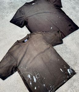 T-shirts surdimensionnés vintage délavés à l'acide pour hommes T-shirts graphiques de rue imprimés éclaboussures respirants T-shirts vierges anti-rides - Product Image 1