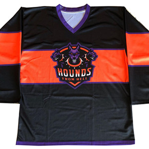 Maillot de hockey sur glace à col en V 100 % polyester à séchage rapide, faible MOQ, personnalisé avec nom/numéro, sublimé, manches longues, pour joueurs - Product Image 5