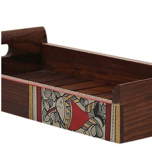 ถาดเสิร์ฟอาหารไม้ Madhubani Sheesham ถาดเสิร์ฟพร้อมที่จับถาดไม้สำหรับตกแต่งโต๊ะอาหารเช้า - Product Image 6